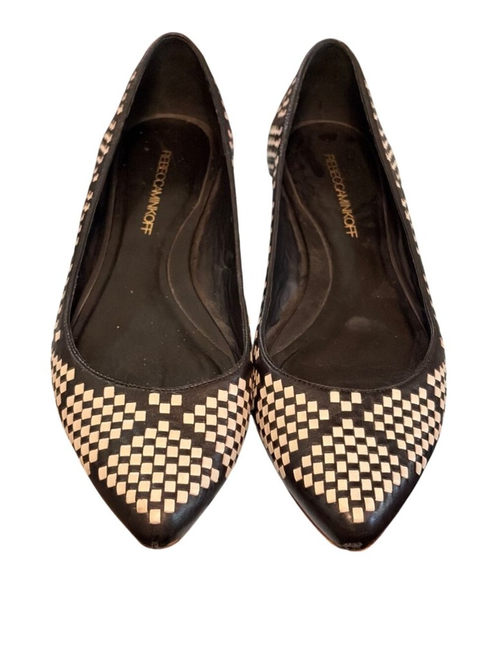 Rebecca Minkoff Idelle Woven Leather Flats Black White Pointed Toe Size 10 EUC - Picture 7 of 10
